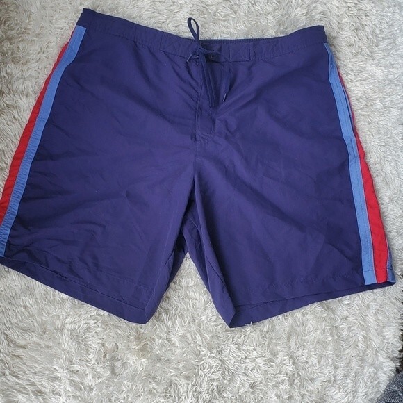 Lands End Blue Red Striped Mens Boardshorts - Picture 2 of 11